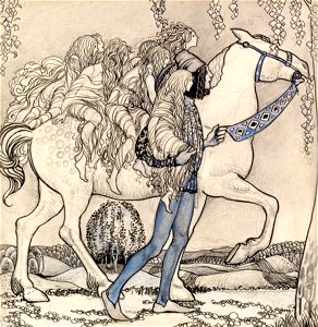 John Bauer-Hästen ledde han vid betslet. Free illustration for personal and commercial use.