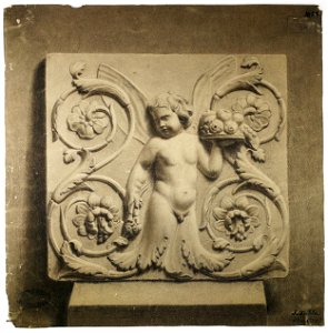 Johannes Taklo - Studietegning af gipsafstøbning fra frisestykke med blomster og putto - 1877