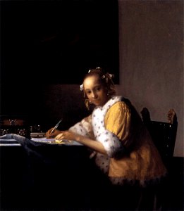 Johannes Vermeer - A Lady Writing a Letter - WGA24650. Free illustration for personal and commercial use.