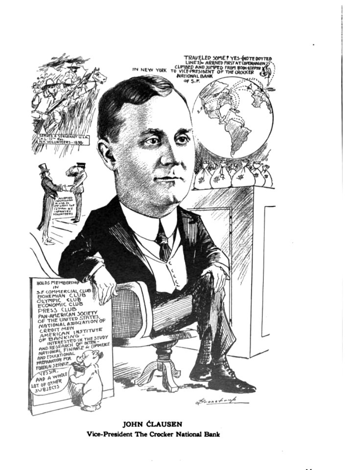 John Clausen, Vice-President, The Crocker National Bank. Caricature