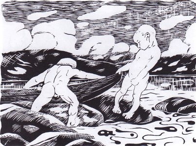 Johannessen - Knaben, ein Boot an Land ziehend, ca.1918