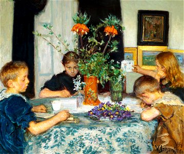 Viggo Johansen - Børn, der male Foraarsblomster (1894)