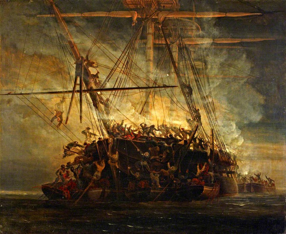 John Christian Schetky (1778-1874) - Cutting Out the 'Chevrette', 21 July 1801 - BHC0531 - Royal Museums Greenwich