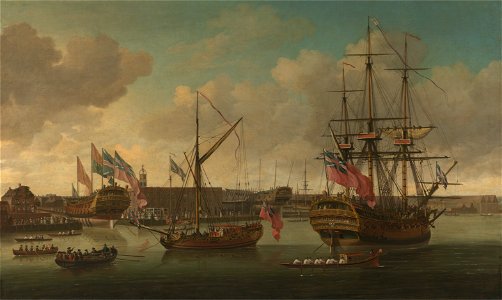 John Cleveley the elder - Launching at Deptford - Google Art Project