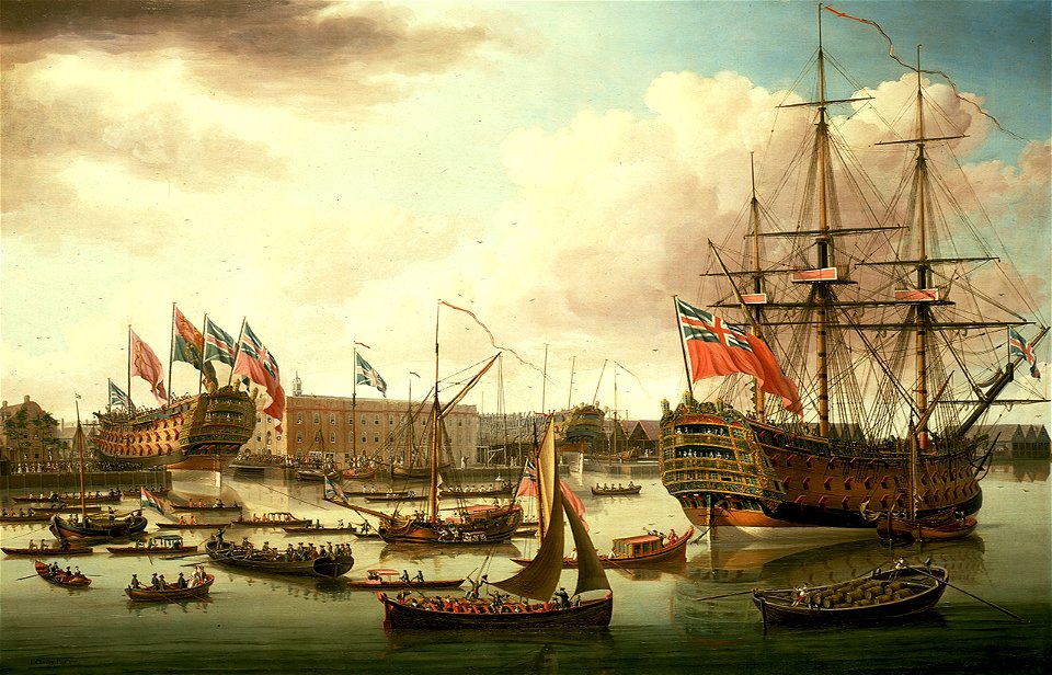 John Cleveley the Elder, The Royal George at Deptford Showing the Launch of The Cambridge (1757)