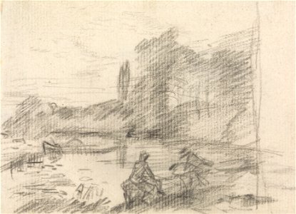 John Constable - Two Figures by a River - Google Art Project. Free illustration for personal and commercial use.