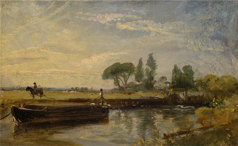 John Constable - Barge below Flatford Lock - Google Art Project. Free illustration for personal and commercial use.