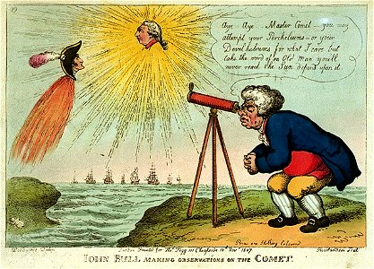 John Bull making observations on the Comet (caricature) RMG PW3998. Free illustration for personal and commercial use.