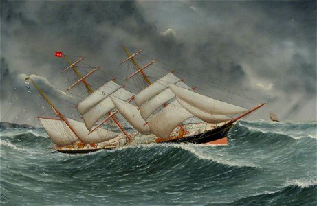 John Fairbairn Fannen (1847-1904) - The Barque ‘Camphill’ in a Rough Sea - BHC3769 - Royal Museums Greenwich. Free illustration for personal and commercial use.
