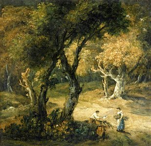 John Crome (1768-1821) (style of) - Two Peasants Gathering Faggots in a Wood - 515516.5 - National Trust
