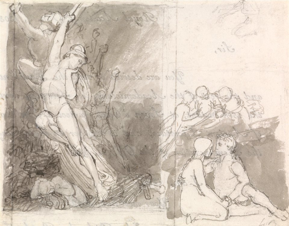 John Flaxman - Illustration to Milton's Paradise Lost- Adam and Eve Guarded by the Angels - Google Art Project