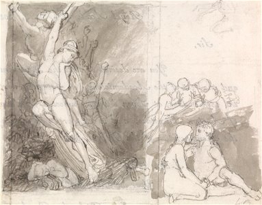 John Flaxman - Illustration to Milton's Paradise Lost- Adam and Eve Guarded by the Angels - Google Art Project