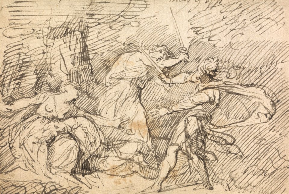 John Hamilton Mortimer - Two Men Fighting Before a Woman - Google Art Project