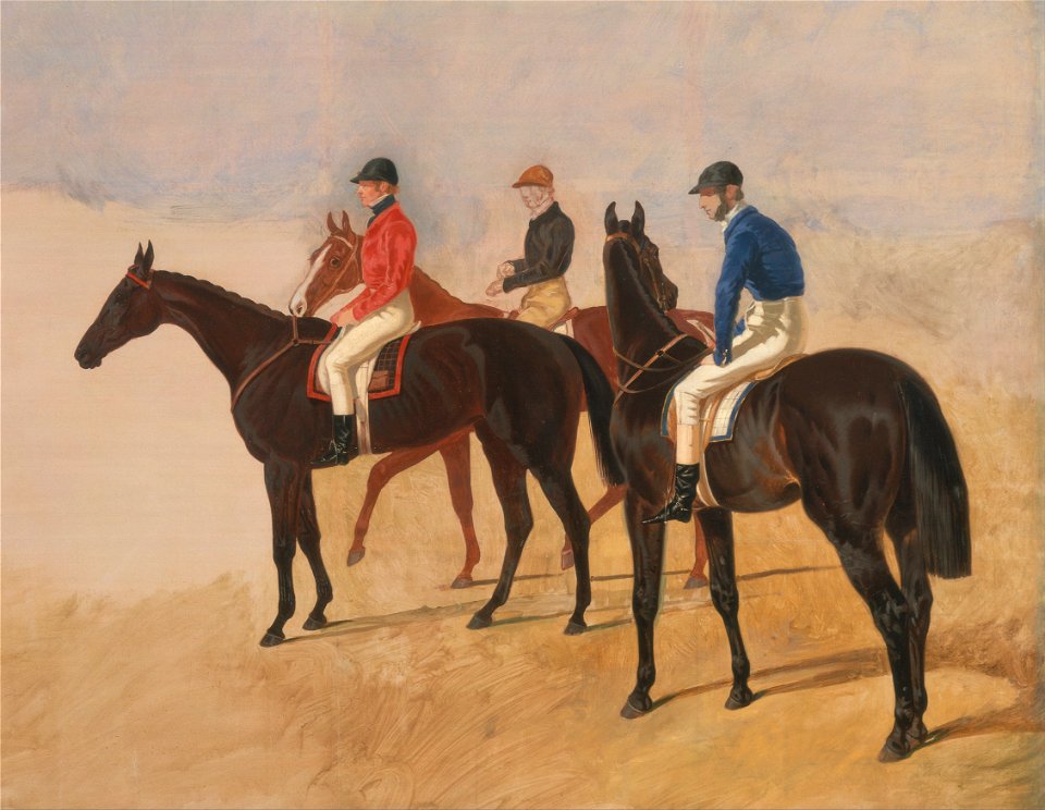 John Frederick Herring - Steeplechase cracks- Allen McDonough on Brunette, Tom Oliver on Discount, and Jem Mason on Lottery - Google Art Project
