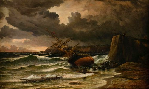 John Gibb - After the storm (Timaru Beach 1882, showing the wreck of the ships Benvenue and City of Perth, 1883) - 1922-2 - Auckland Art Gallery