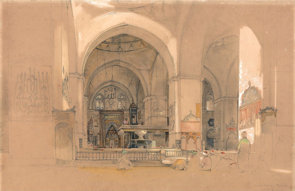 John Frederick Lewis - Interior of the Great Mosque, (Ulucami) Bursa, Turkey - Google Art Project