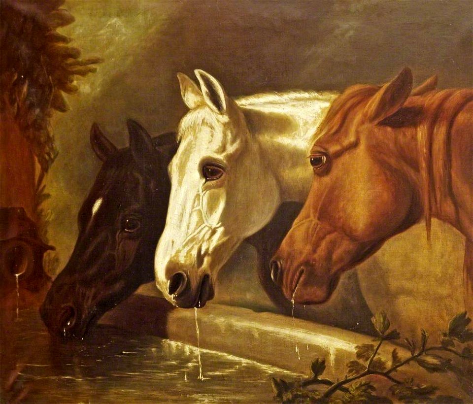 John Frederick Herring I (1795-1865) (after) - 'Three members of the Temperance Society', Three Horses at a Drinking Trough - 732317 - National Trust