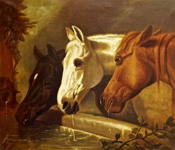 John Frederick Herring I (1795-1865) (after) - 'Three members of the Temperance Society', Three Horses at a Drinking Trough - 732317 - National Trust