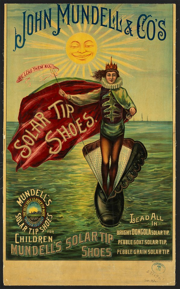 John Mundell & Co's solar tip shoes Lead all in bright Dongola solar tip, pebble goat solar tip, pebble grain solar tip. LCCN2010650663