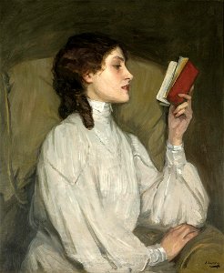 John Lavery 'Miss Auras, The Red Book' c.1892, oil