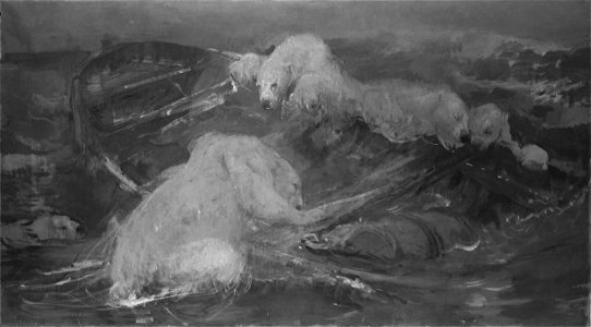 John Macallan Swan - IJsberen beklimmen een ronddrijvende sloep - B565 - Rijksmuseum. Free illustration for personal and commercial use.