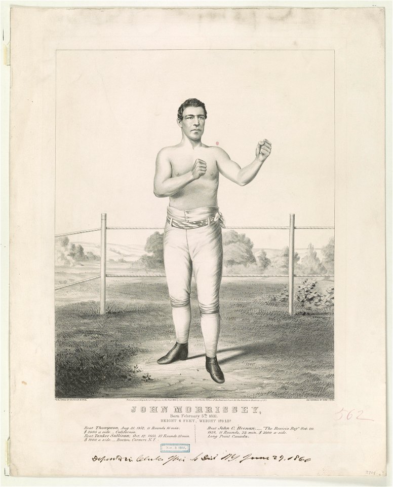 John Morrissey- born February 5th 1831. height 6 feet. weight 170 lbs. LCCN2002707685