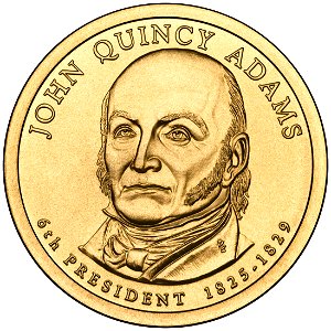 John Quincy Adams Presidential $1 Coin obverse. Free illustration for personal and commercial use.