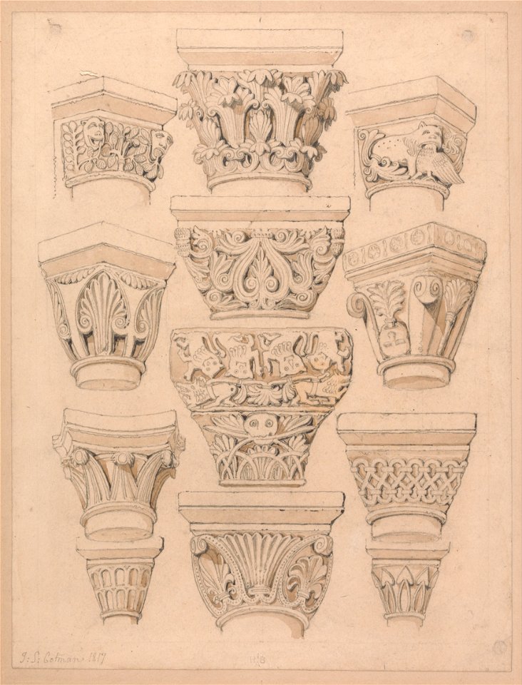 John Sell Cotman - Capitals in the Abbey Church of St. Georges de Bocherville, near Rouen, Normandy - Google Art Project