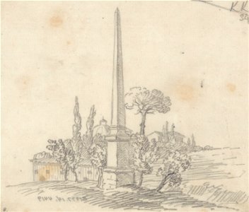 John Robert Cozens - An Obelisk with Roofs and Trees in the Distance - Google Art Project