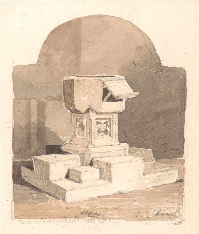 John Sell Cotman - Font at Dersingham Church, Norfolk - Google Art Project