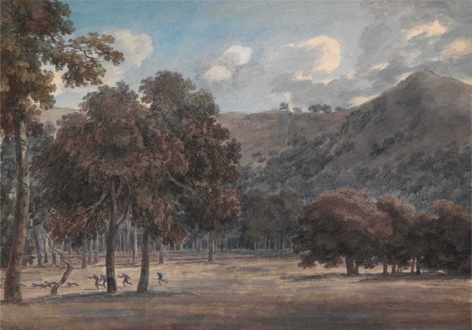 John Robert Cozens - Il Parco degli Astroni - The Wooded Crater Bottom with Hunt in Progress - Google Art Project