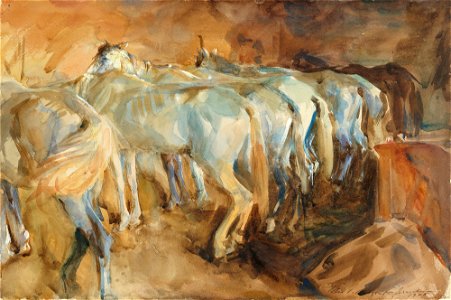 John Singer Sargent - Bus Horses in Jerusalem - P3w32 - Isabella Stewart Gardner Museum. Free illustration for personal and commercial use.