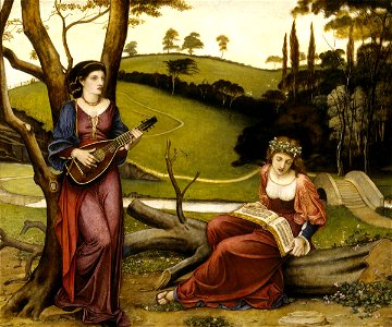 John Roddam Spencer Stanhope - The gentle music of a bygone day, 1873. Free illustration for personal and commercial use.