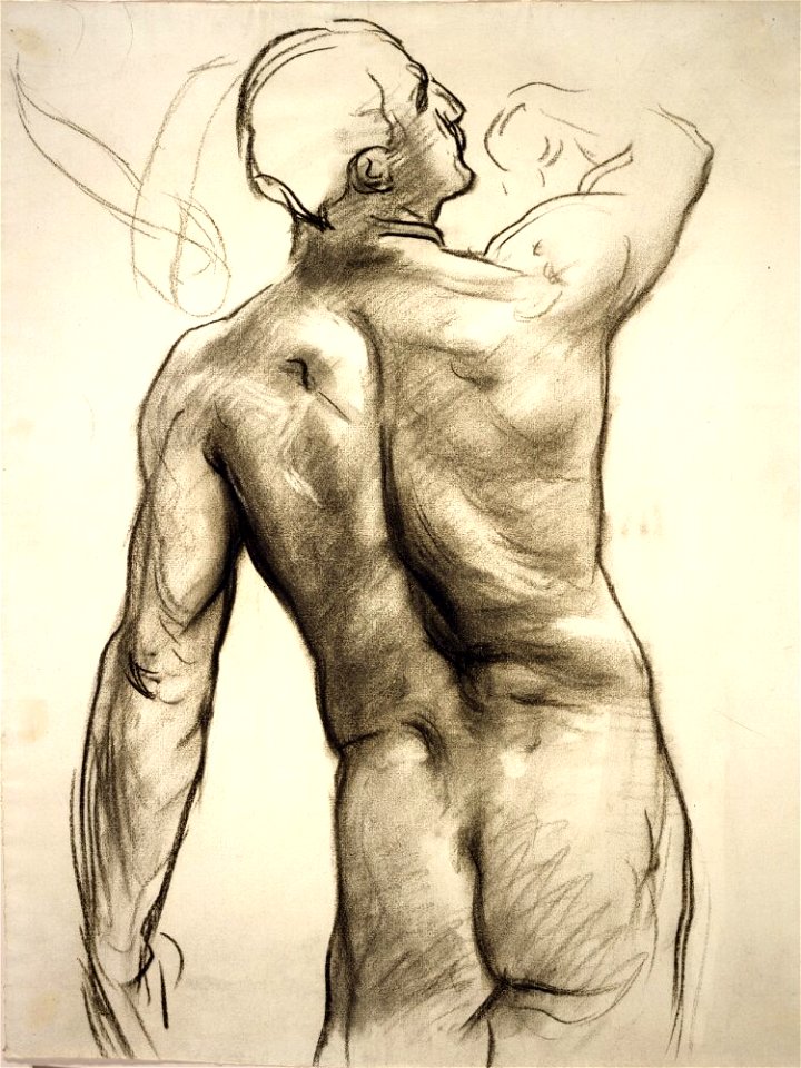 John Singer Sargent - Standing Male Nude with Raised Right Arm Seen from Behind - Inlån JSS 512-04 - Nationalmuseum