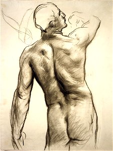 John Singer Sargent - Standing Male Nude with Raised Right Arm Seen from Behind - Inlån JSS 512-04 - Nationalmuseum
