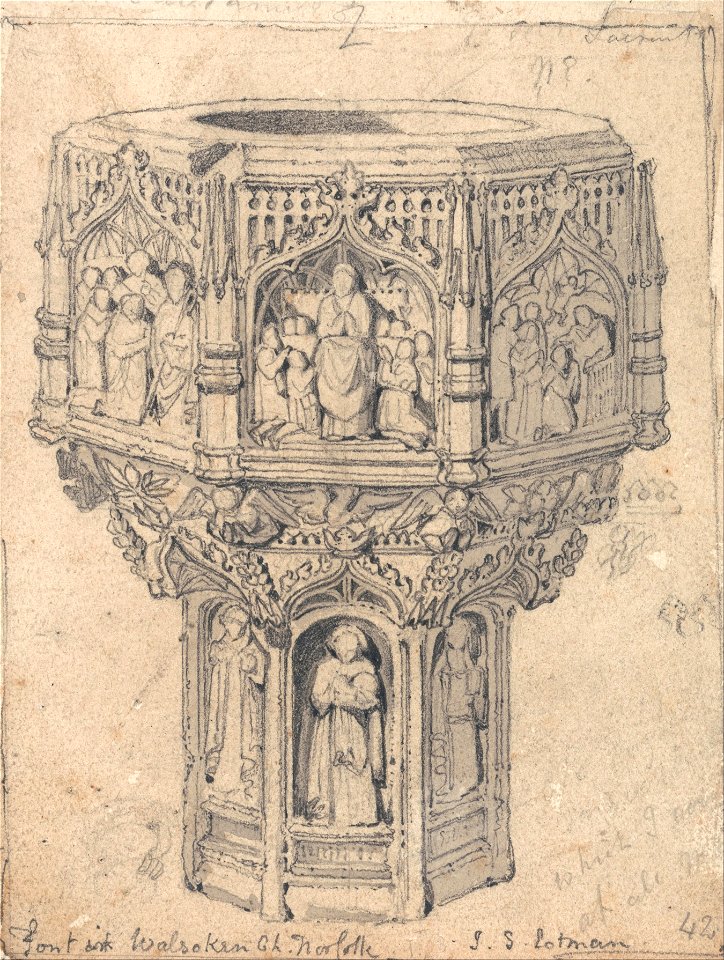 John Sell Cotman - A Font in Walsoken Church, Norfolk - Google Art Project