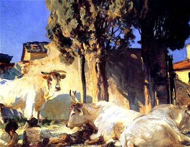 John Singer Sargent - Oxen resting. Free illustration for personal and commercial use.