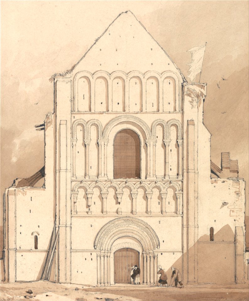 John Sell Cotman - West Front of the Church of Oyestraham (Ouistreham), near Caen, Normandy - Google Art Project