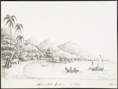 John Speer, Ophare Harbour, Huahine, 20 November 1845. Free illustration for personal and commercial use.