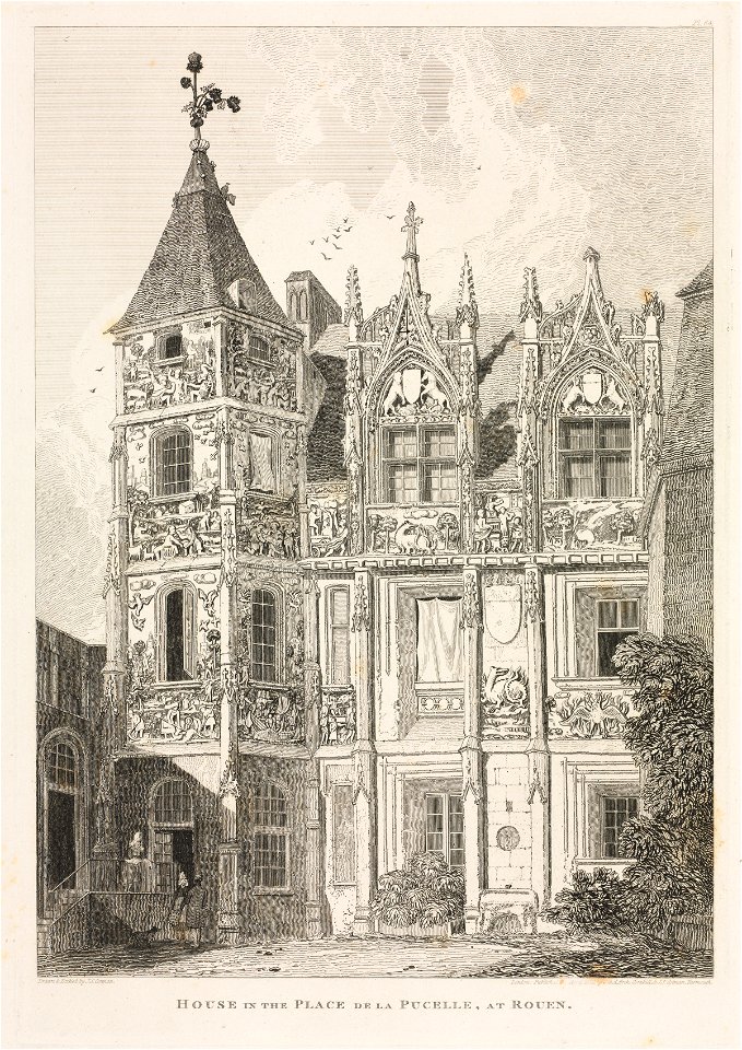 John Sell Cotman (British, 1782-1842), J ^ A Arch, Cornhill ^ J.S. Cotman - Architectural Antiquities of Normandy (Vol. II), Pl. 64, House in the Place de la Pucelle, at Rouen - 2010.592 - Cleveland Museum of Art