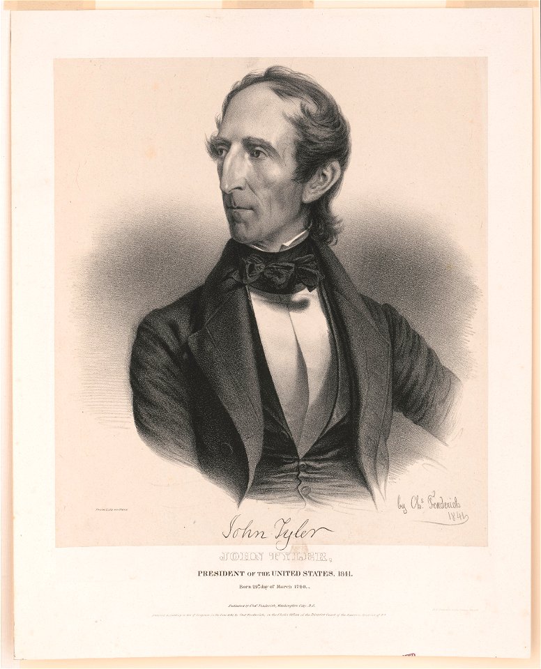 John Tyler, President of the United States, 1841. Born 29th day of March 1790 - from life on stone by Chs. Fenderich 1841. LCCN2012648809