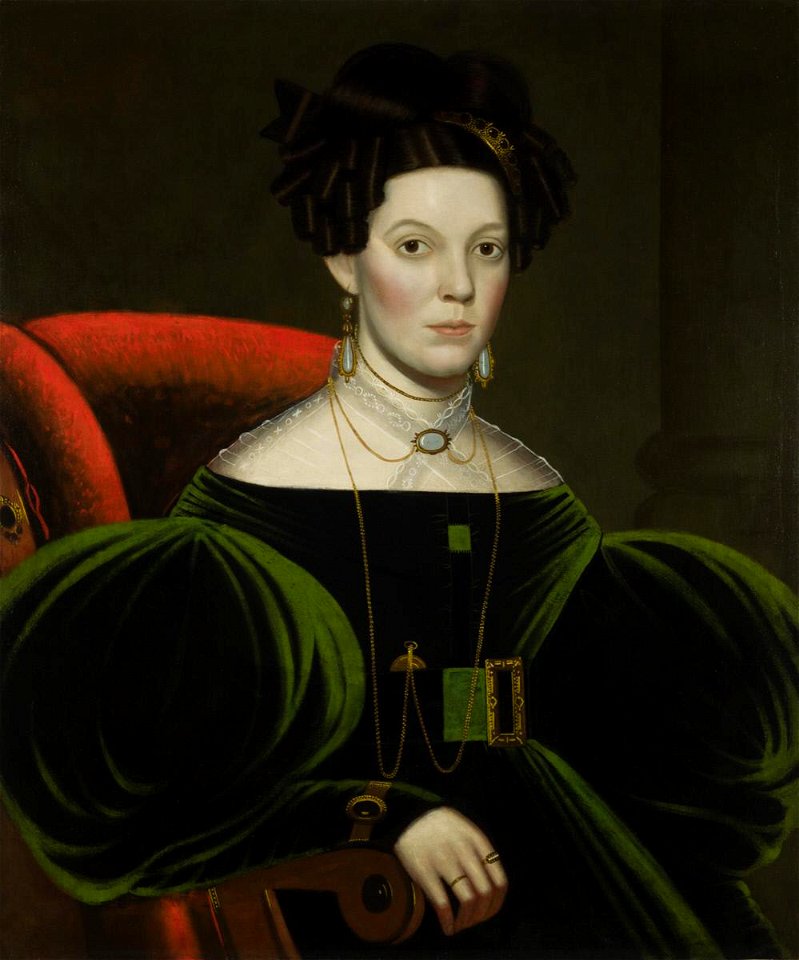 John Samuel Blunt - An Unidentified Lady Wearing a Green Dress with Jewelry