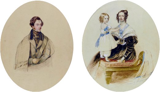 John Stuart Hepburn-Forbes and his wife and daughter, by Mrs Musgrave