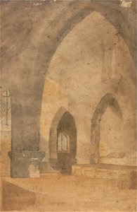 John Sell Cotman - Interior of a Church, Looking West from South Aisle - Google Art Project