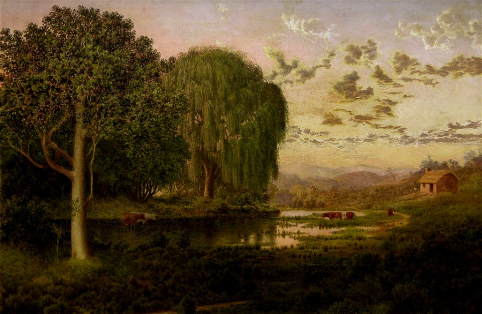 John Symons - A Settler's Homestead - Sunset - 1914-1 - Auckland Art Gallery