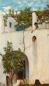 John William Waterhouse - Lady on a Balcony, Capri. Free illustration for personal and commercial use.