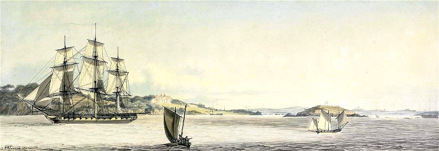 John Thomas Serres - A Royal Naval frigate heading down Plymouth Sound 18041