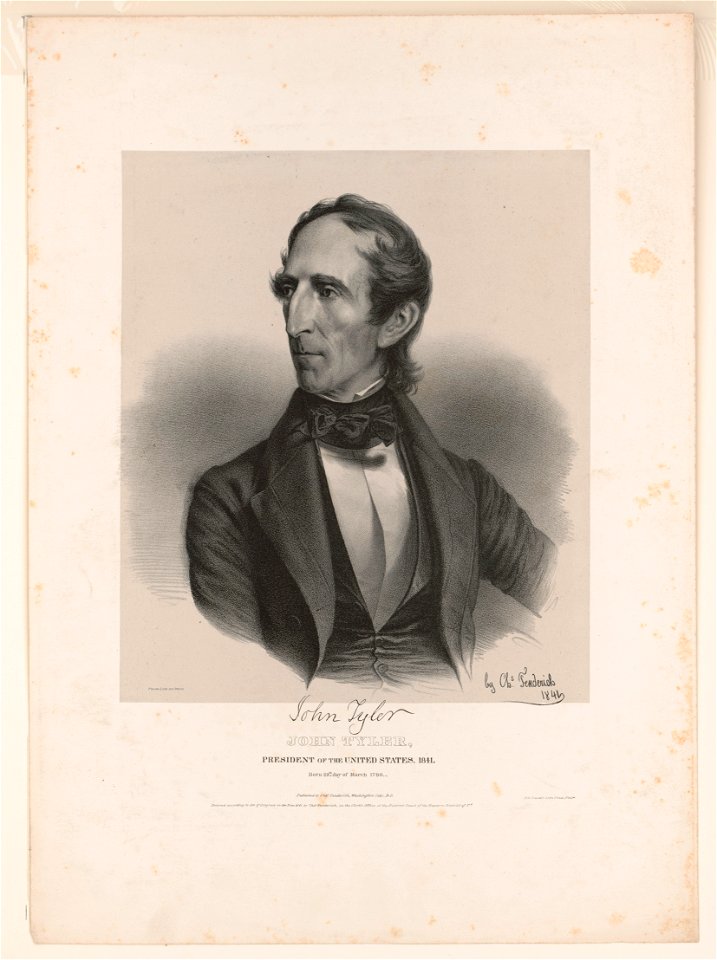 John Tyler, President of the United States, 1841. Born 29th day of March 1790 - from life on stone by Chs. Fenderich 1841. LCCN2012648810