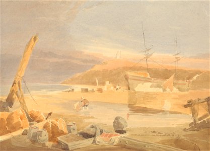 John Thirtle - Shore Scene with Sailing Ship at Quay
