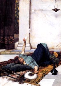 John William Waterhouse - Dolce Far Niente (1879). Free illustration for personal and commercial use.